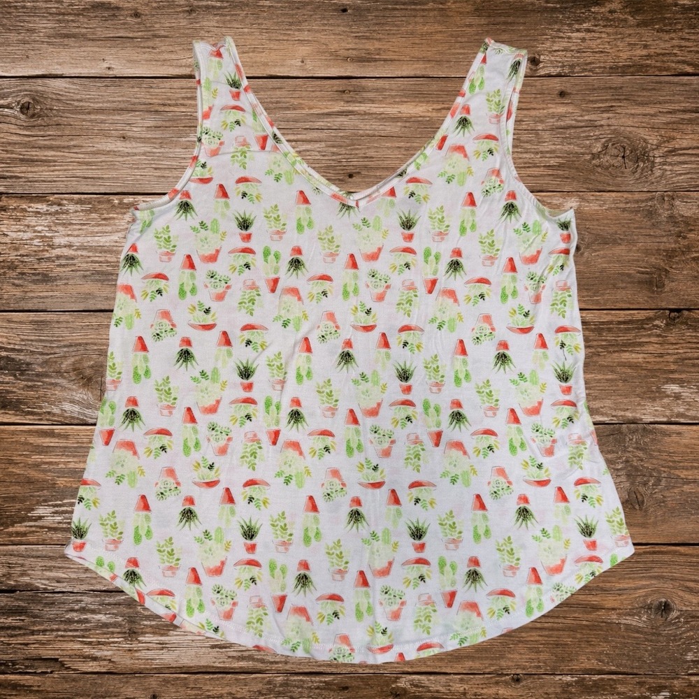 Cactus Succulent Print Tank Top Botanical Summer Cupio L